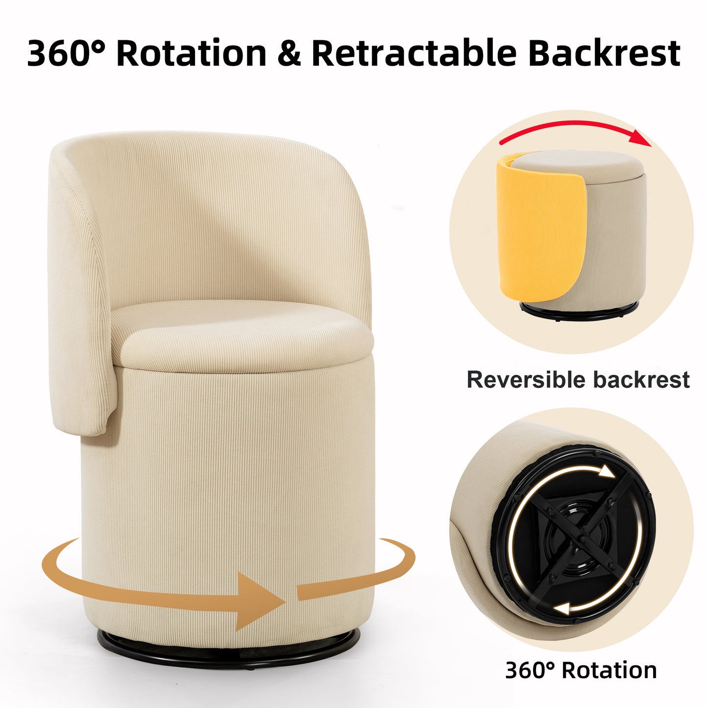 Stylish Upholstered Barrel Chair 360 Swivel Vanity Stool For Bedroom & Dining Chair, Built-in Storage, Soft Padded Accent Seat, Multi-Functional For Dressing Dining, Free Cat Bed Stool Included