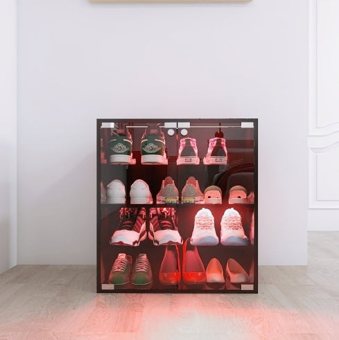 4-layer Black Shoe Cabinet With LED Lights And Bluetooth Control