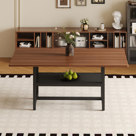 A 71 X35.4 Inch Dining Table With A Tabletop Cleverly Pieced Together By Four Walnut Textured MDF Boards. The Desktop Has A 43.3 X19.7 Storage Platform. Very Suitable For Family Gatherings,etc.