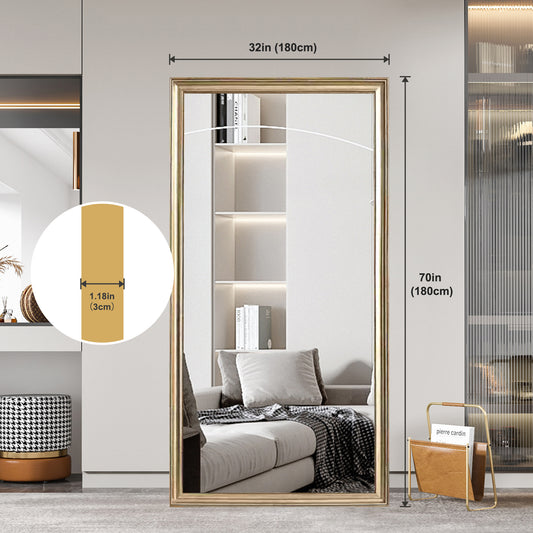 70  X 32  Gold Full Length Floor Mirror With PS Frame, Large Wall Mounted Or Leaning Body Mirror For Bedroom, Living Room, Entryway