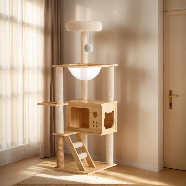 48.8' Modern Cat Tower, Wood Cat Tree Tower For Indoor Cats, Cat Treewith Sisal-Covered Scratching Posts And Top Perch, Cat Condo With Acrylic Hammock For Small Large Cats -Does Not Support Self Pick