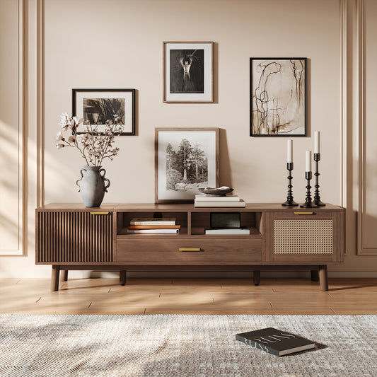 Wood Fashionable TV Stand For 75 TVs, TV Cabinet With Soft-Closing Door And Drop-Down Door Cabinet, Modern TV Consoles For Living Room, Bedroom