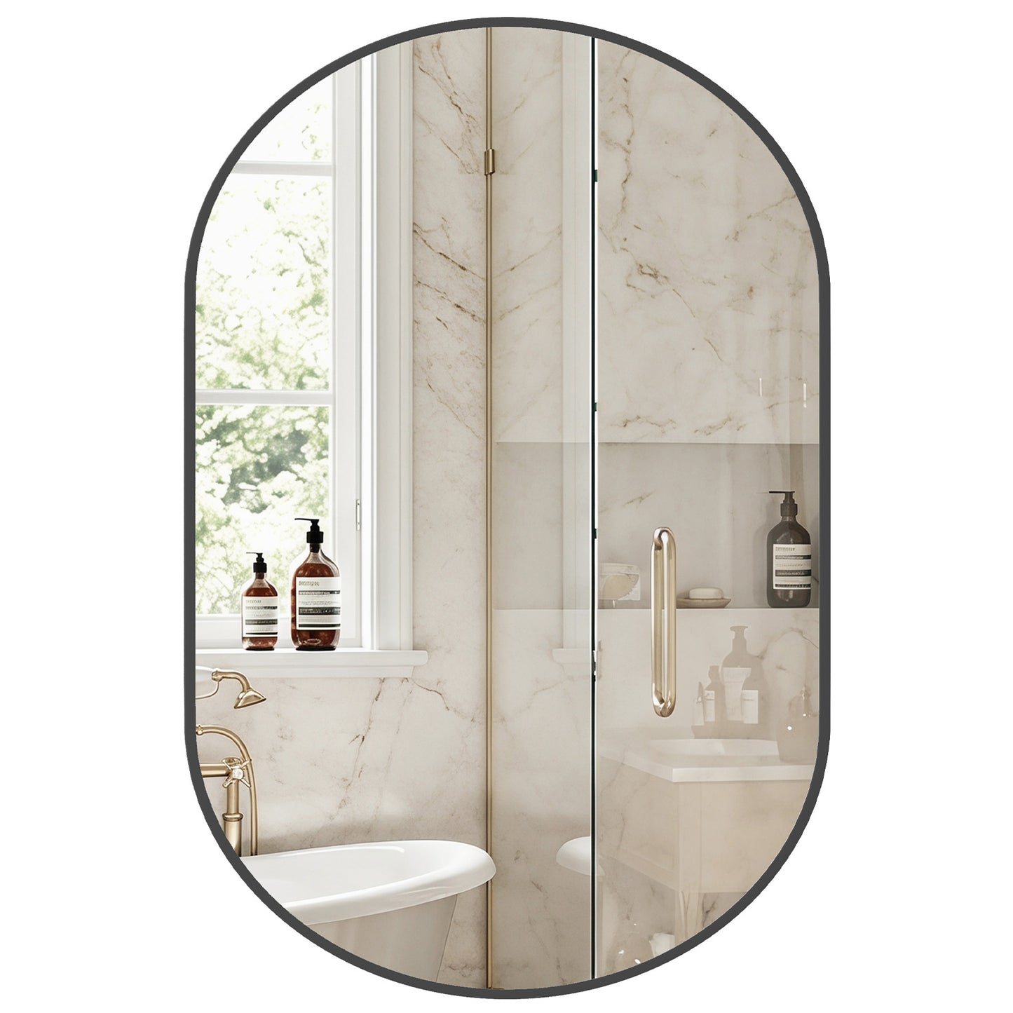 Bathroom Mirror, Oval Wall Mirror, With Rust-proof Metal Frame And Tempered Glass