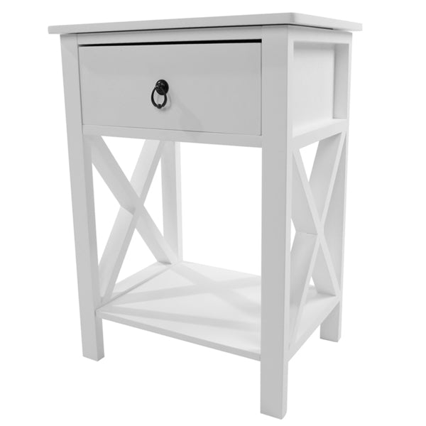 White Density Board Painted Surface, Circular Pull Handle, Side Cross Type, 40x30x60 Cm, Three Drawers, Bedside Table, 1 Piece, N201