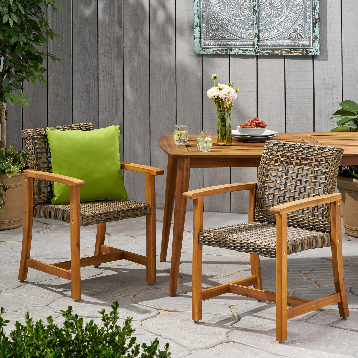 HAMPTON WOOD AND WICKER DINING CHAIR  SET OF 2