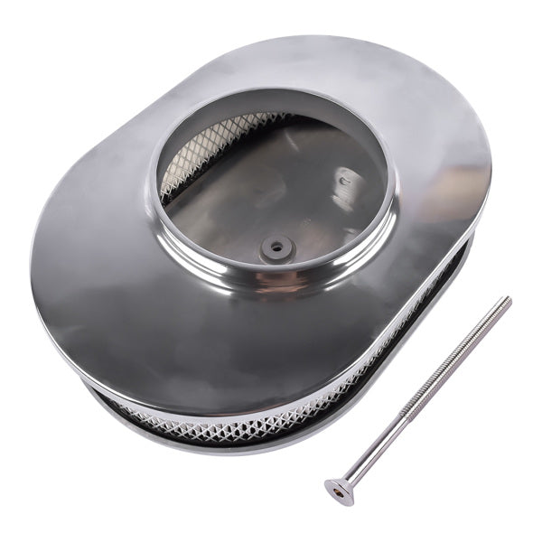 12inch Oval Aluminum Full Finned Air Cleaner Polished Paper Element Fits For SB & BB CHEVY FORD & MOPAR CHRYLER DODGE PLYMOUTH