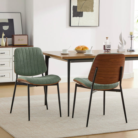 Dining Chairs Set Of 2 Mid Century Modern Retro Linen Chair With Walnut Bentwood Back Upholstered Seat Metal Legs Adjustable Foot For Kitchen Dining Room Chairs Olive Green Linen