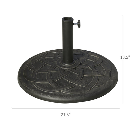 22" 42 Lbs Round Resin Umbrella Base Stand Market Parasol Holder With Beautiful Decorative Pattern & Easy Setup, For Φ1.5", Φ1.89" Pole, For Lawn, Deck, Backyard, Garden, Bronze