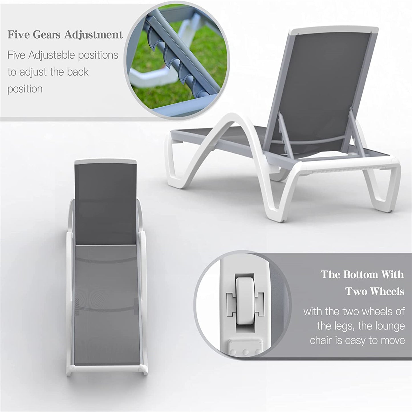 Patio Chaise Lounge Adjustable Aluminum Pool Lounge Chairs With Arm All Weather Pool Chairs For Outside,in-Pool,Lawn  Gray,1 Lounge Chair