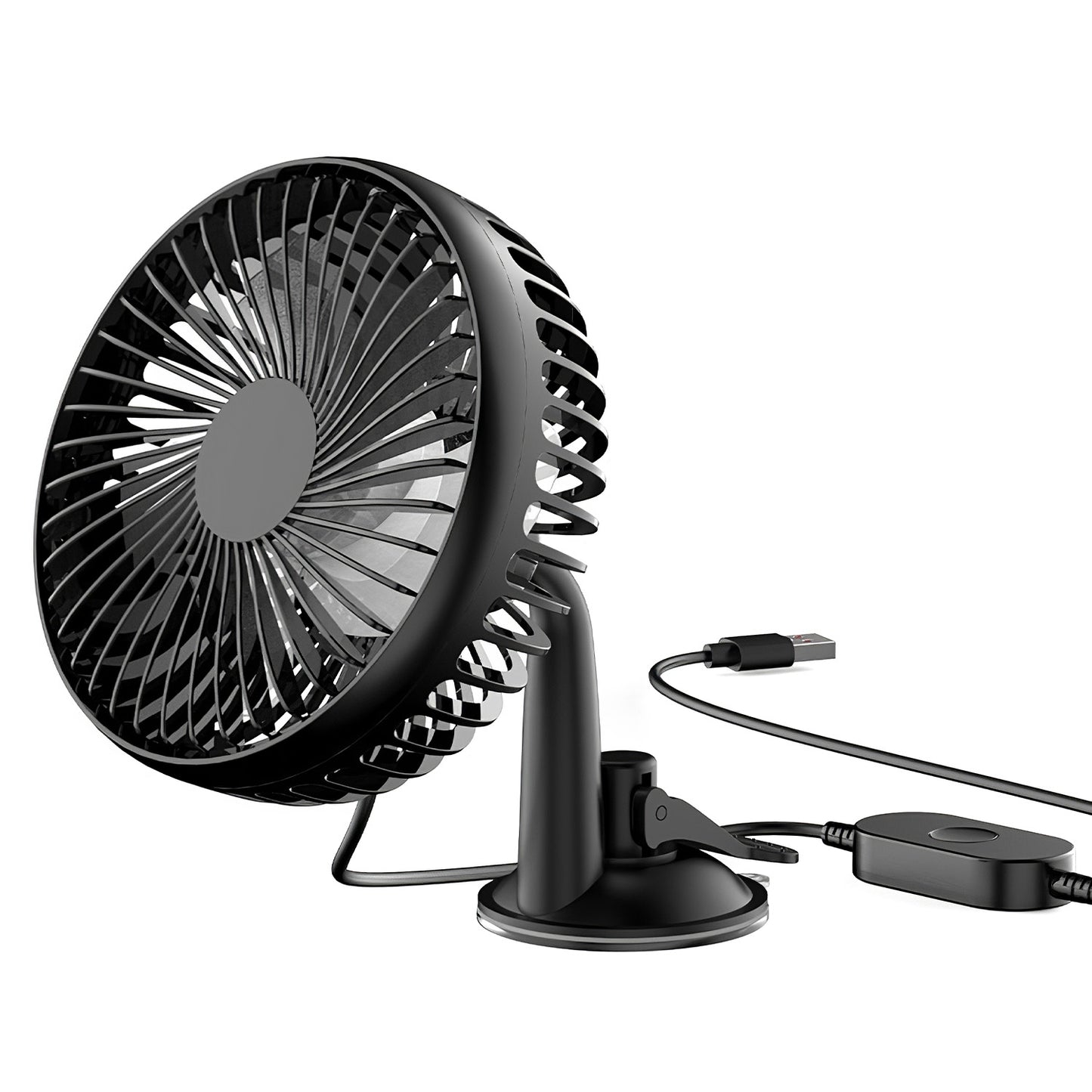 1Pc Car Cooling Fan Portable Rotatable USB Vehicle Fan Backseat Clip Fan Dashboard Window Suction Fan For SUV RV Pickup With 3 Speeds