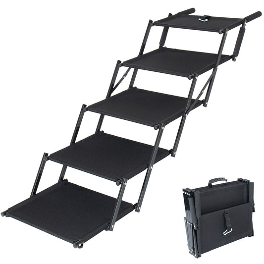 Extra Wide  Foldable Dog Stairs, Pet Ramp With Non Slip Surface And Soft Foam Handle, Dogs Stairs For Cars, High Beds, Truck, Supports Up To 250 Lbs, 5 Steps