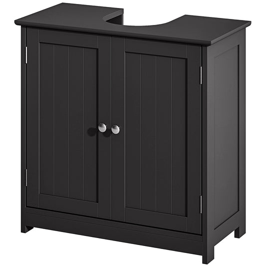 Pedestal Sink Storage Cabinet, Bathroom Sink Cabinet With U-Shape Cut-Out And Adjustable Shelf, Black