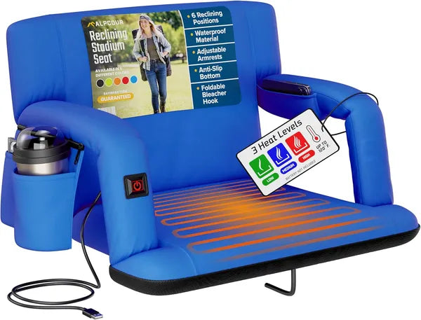 Alpcour Heated Reclining Stadium Seat For Bleachers With Back Support