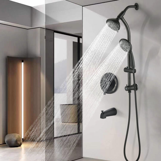 Drill-Free Stainless Steel Slide Bar Combo Rain Showerhead 7-Setting Hand, Dual Shower Head Spa System With Tup Spout  Rough-in Valve Included