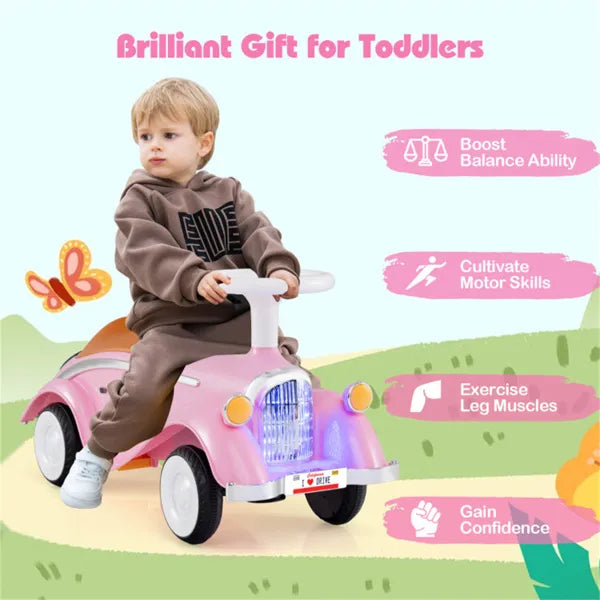 Kids Ride On Sliding Car, Foot-to-Floor Toy With LED Lights & Horn (Pink 19-36 Months)