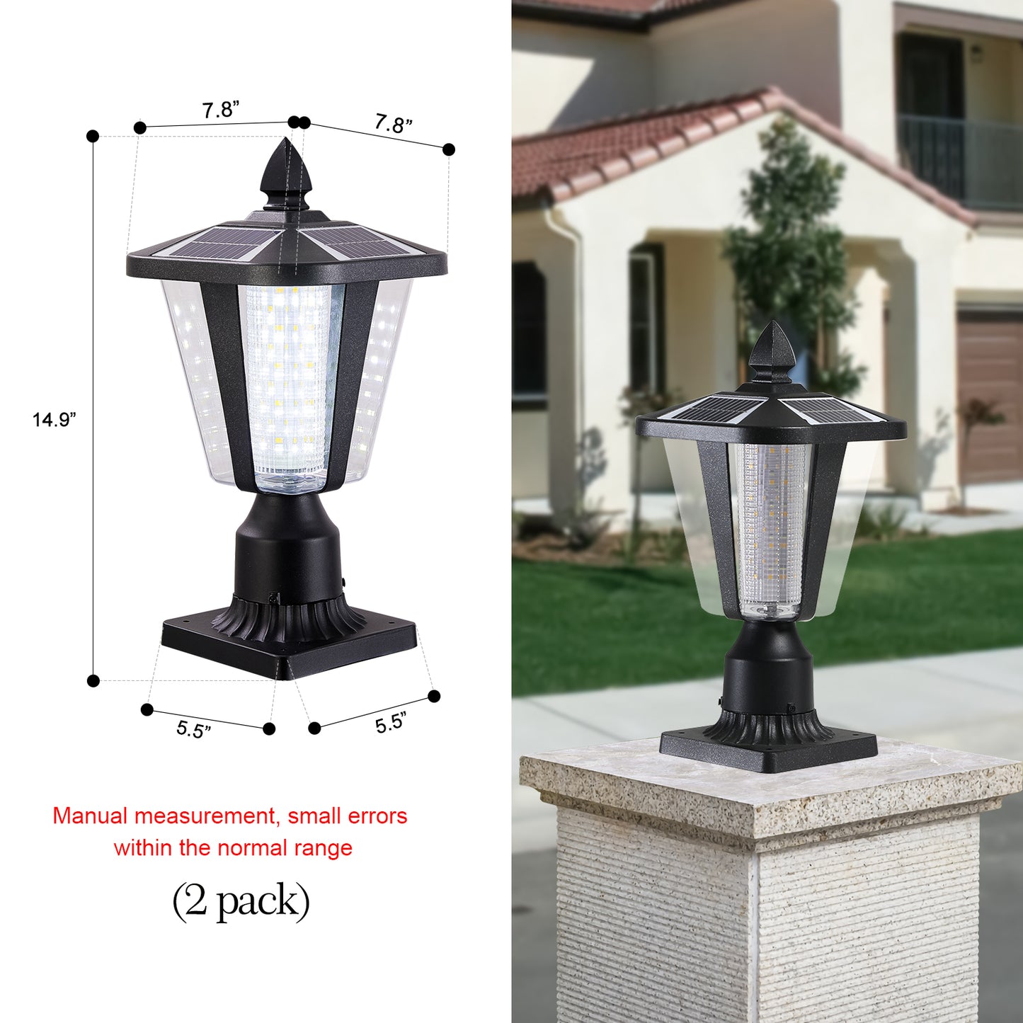 15 H Solar Powered Outdoor Lantern, Modern Garden Light With LED For Pathways, Yards, And Driveways 1-Pack