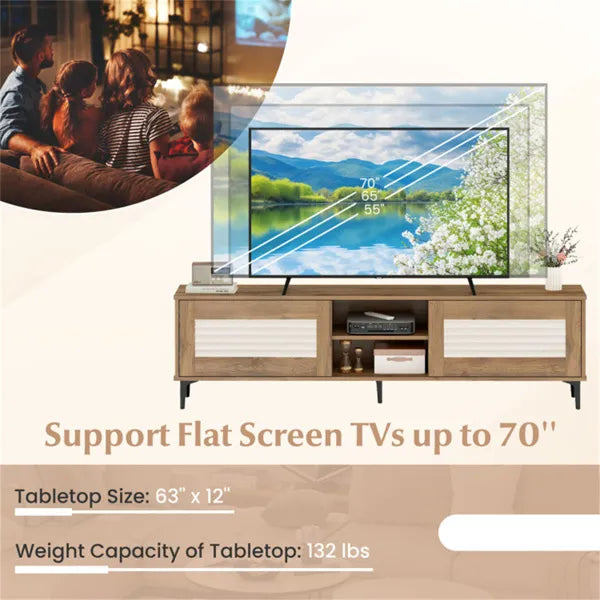 63 Entertainment Center With Open Shelves, 5 Metal Legs Cable Management TV Console