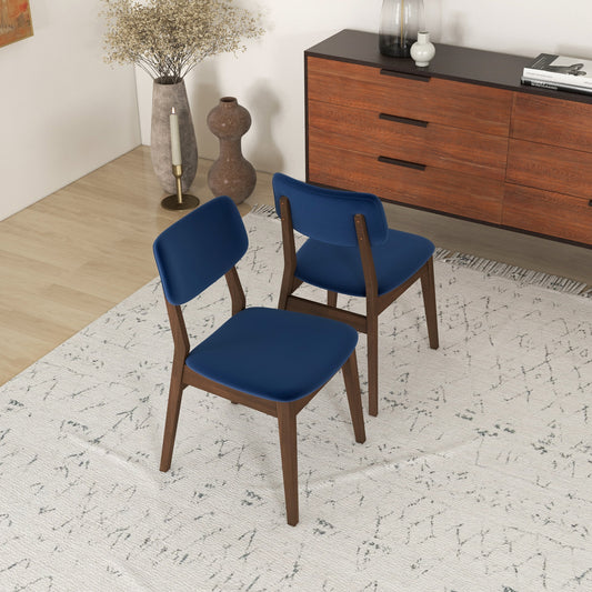 Carlos Blue Velvet Solid Back Side Chair   Set Of 2