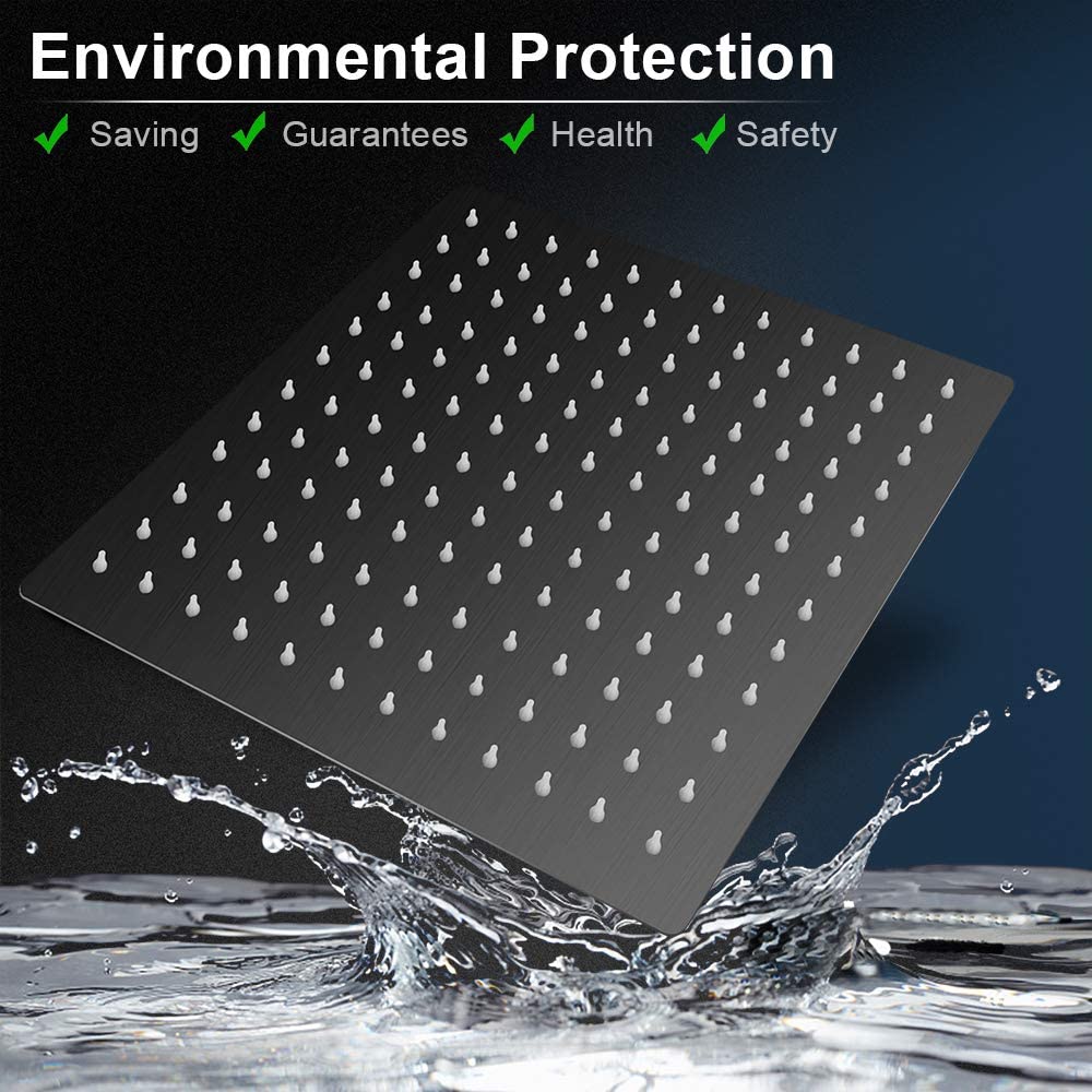 10  Square Rainfall & High Pressure Stainless Steel Bath Shower Head  Matte Black