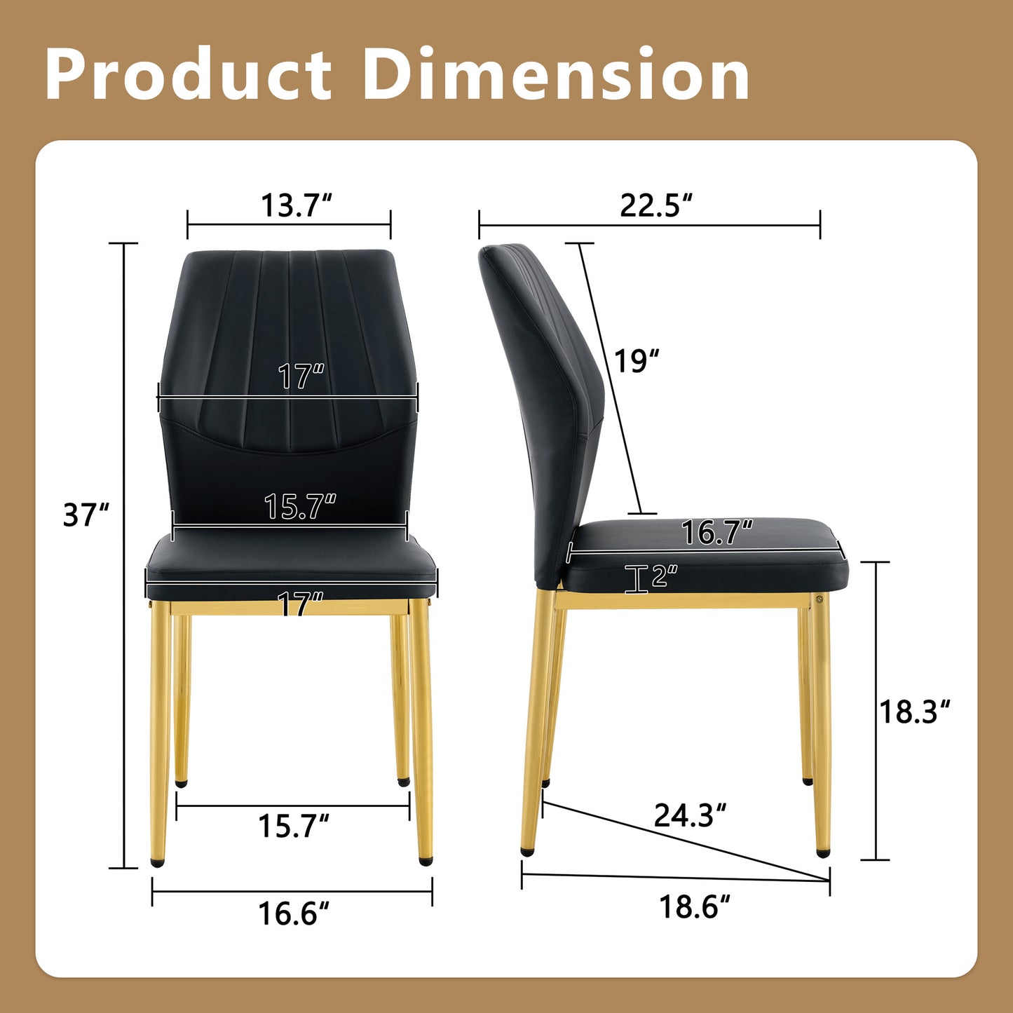 Set Of 4 Black Dining Chairs, 37 Inches High Ergonomic PU Backrest, Combines Comfort And Style.Perfectly Blends Comfort And Elegance, Injecting More Comfort And Style Into Dining Time.