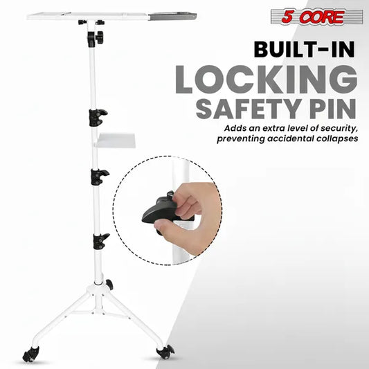 Projector Stand 29.5 To 71 Inch Adjustable Tripod 2 Shelves Portable Laptop Cart W Phone Holder