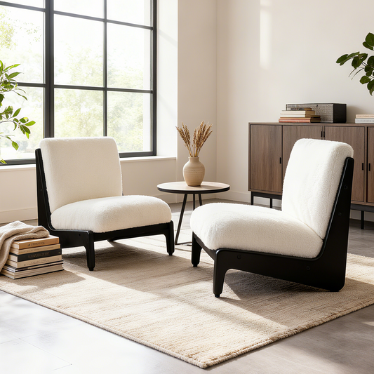 Living Moda Accent Chair White With Black Solid Wood Frame, Set Of 2