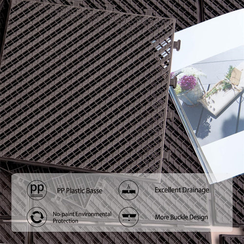 Patio Interlocking Deck Tiles, 12 X12  Square Composite Decking Tiles, Striped Plastic Outdoor Flooring Tile All Weather For Balcony Porch Backyard,  Dark Brown, Pack Of 36