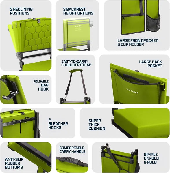 Alpcour Folding Reclining Stadium Seat With Back Support For Bleachers