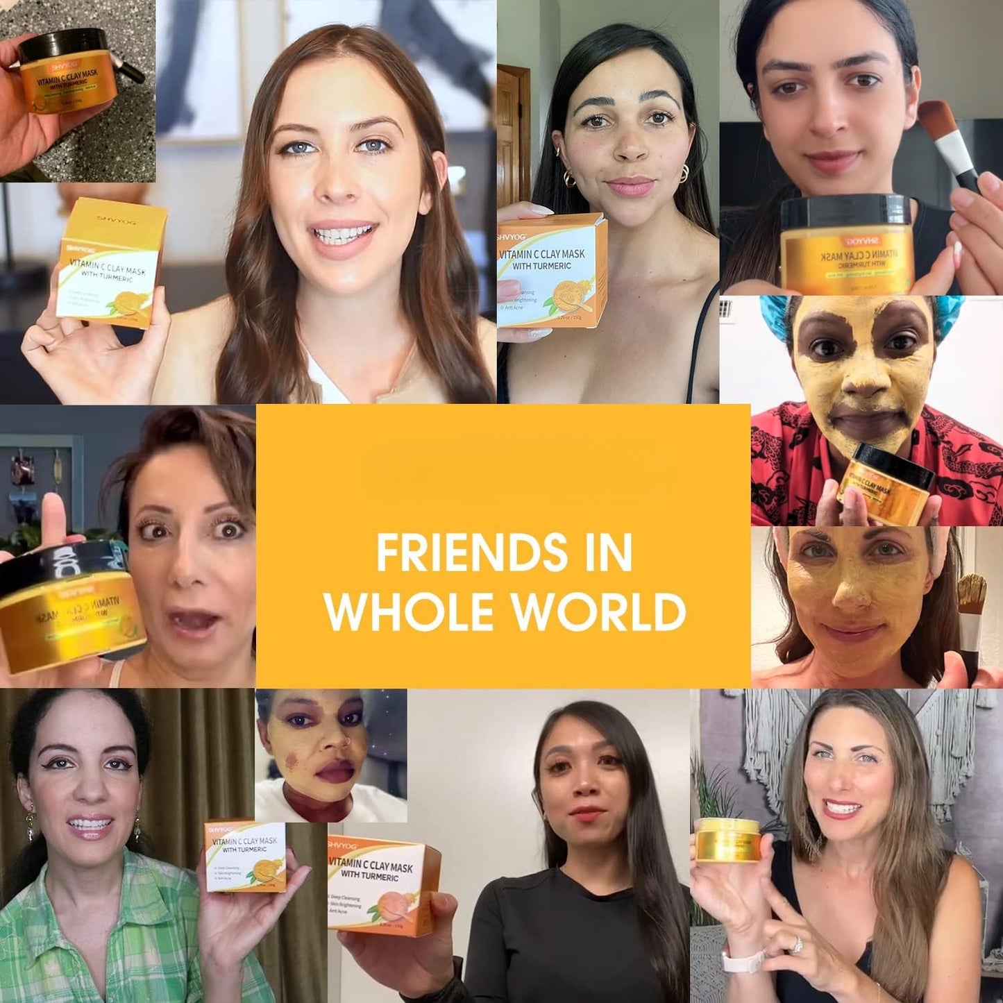 Turmeric Vitamin C Clay Mask With Kaolin Clay For Dull & Blemish-Prone Skin, Deep Cleansing Facial Mask For Controlling Oil And Refining Pores