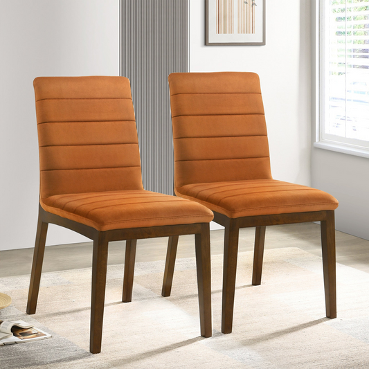Ines Mid-Century Modern Burnt Orange Velvet Dining Chair Set With Walnut Solid Wood Base 35.8  H X 18.9  W X 24  D