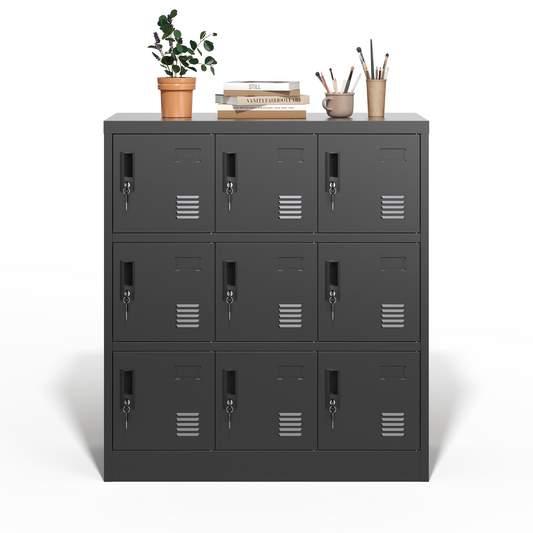 9-Door Employee Storage Locker, Metal Lockers For Office, Gym, School, And Homewith Card Slot  Black