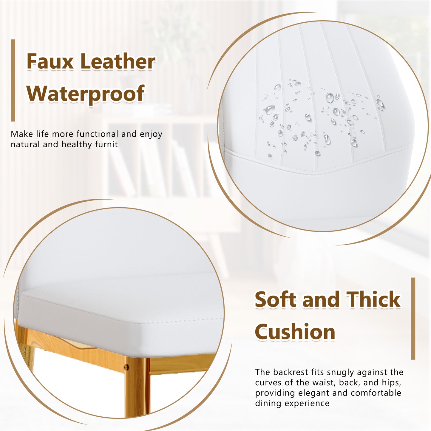 Set Of 6 Gold - And - White Dining Chairs, 37 Inches High Ergonomic PU Backrest, Combines Comfort And Style.Perfectly Blends Comfort And Elegance, Injecting More Comfort And Style Into Dining Time.