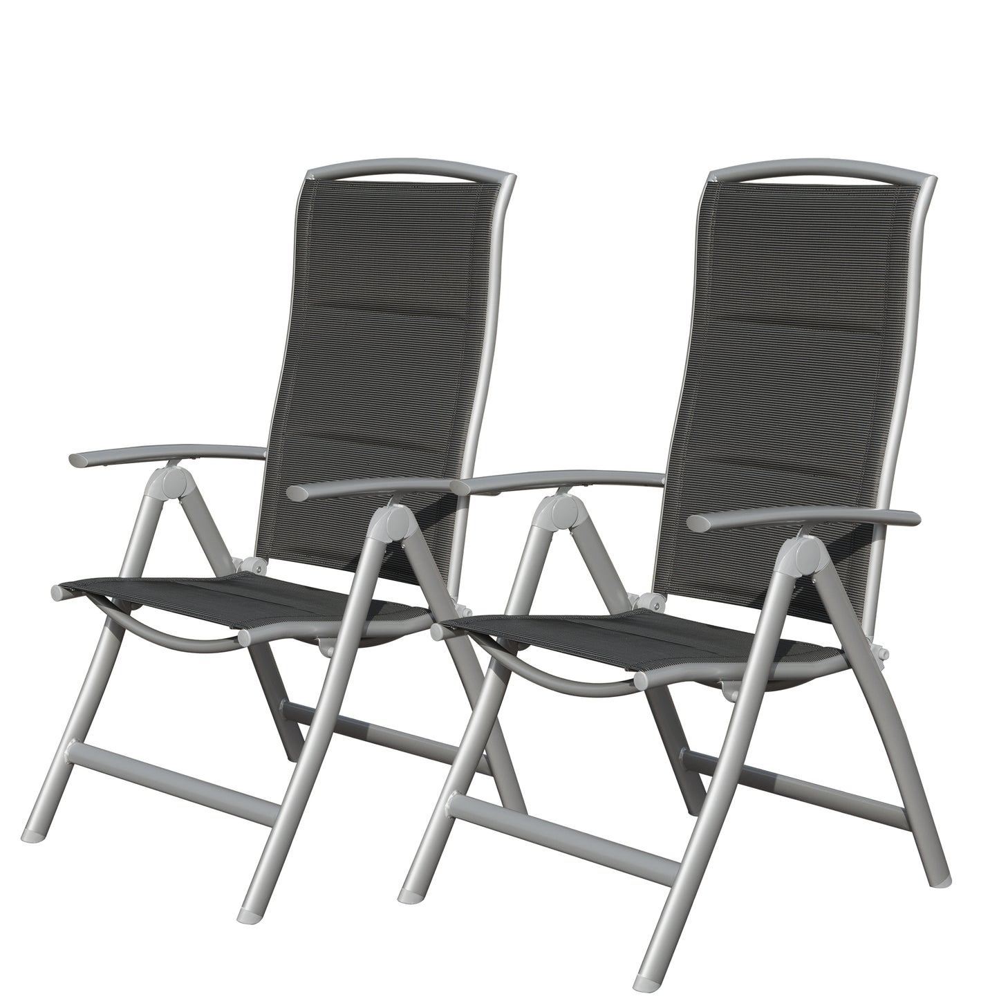 Patio Folding Chairs Set Of 2, Aluminium Frame Outdoor Reclining Patio Chairs For Garden Camping Poolside Beach Deck, Adjustable High Back Lawn Chairs With Soft Cotton-Padded Seat, Dark Gray