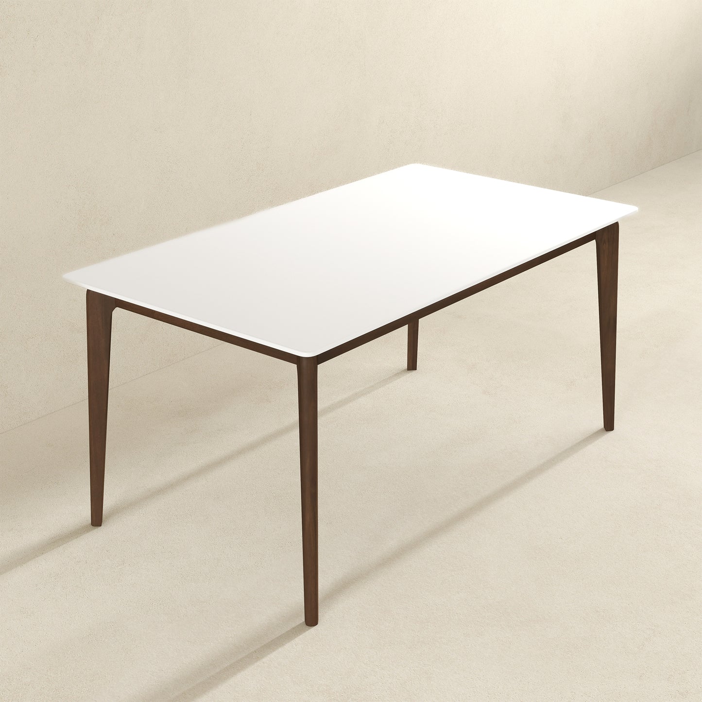 Lindsey Mid-Century Modern Solid Wood Dining Table With White Top And Walnut Legs, 59 Inches For Bedroom Hallway, Entryway
