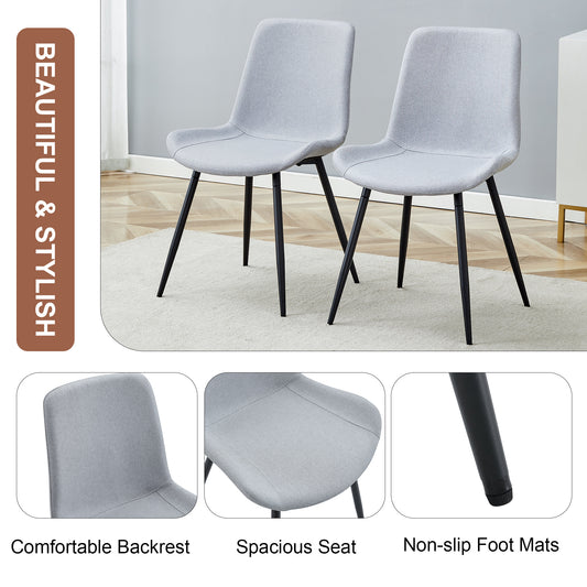 Comfortable Linen-Cotton Dining Chair Set - Six Pieces In Light Gray.Integrated Seat And Backrest,Linen-Cotton Material,Curved Widened Cushion Design For More Comfort.