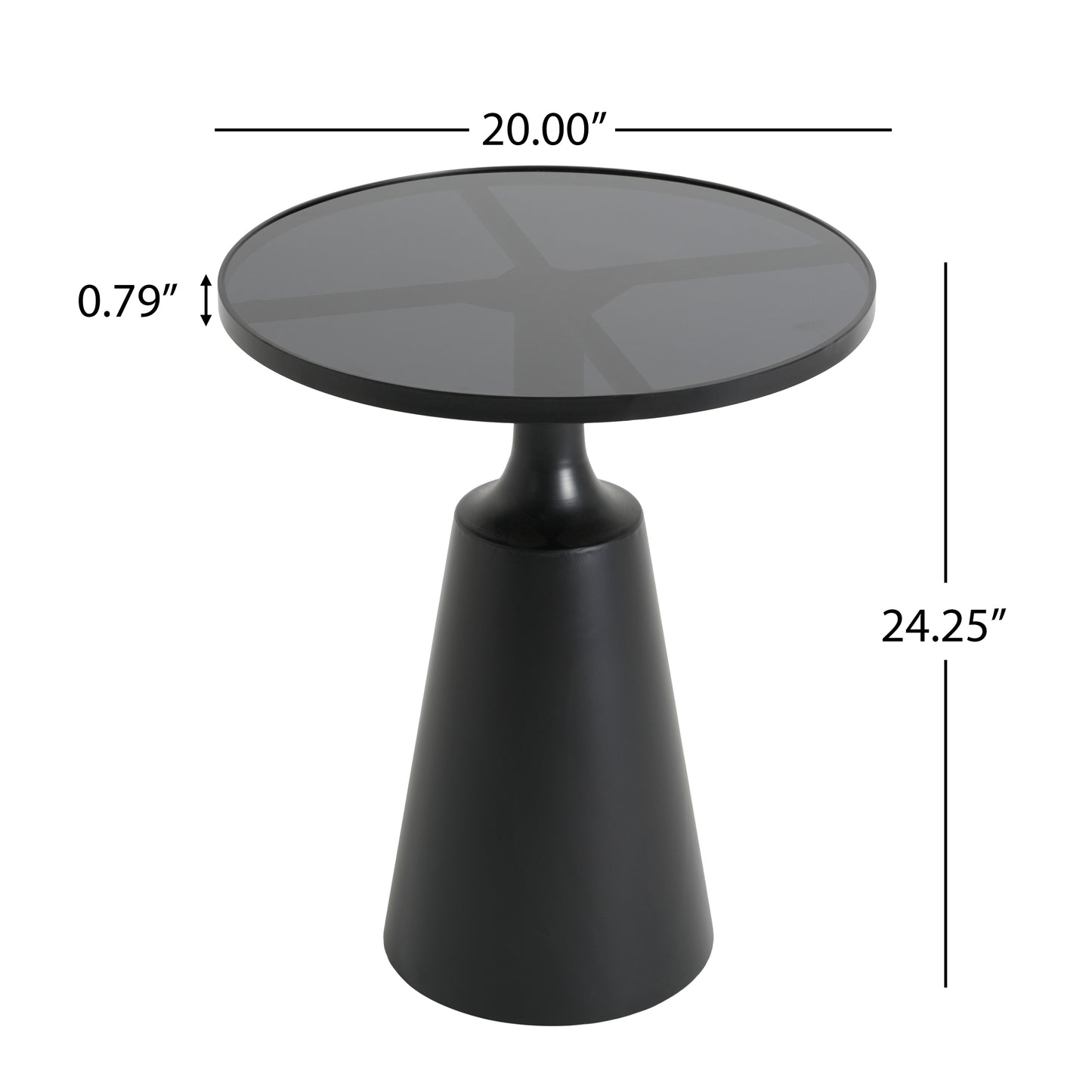 Modern Black Iron Side Table With Round Glass Top - 20  Diameter, 24.25  H, 75 Lbs Capacity - Assembly-Free Accent Table For Living Room, Bedroom, Or Office