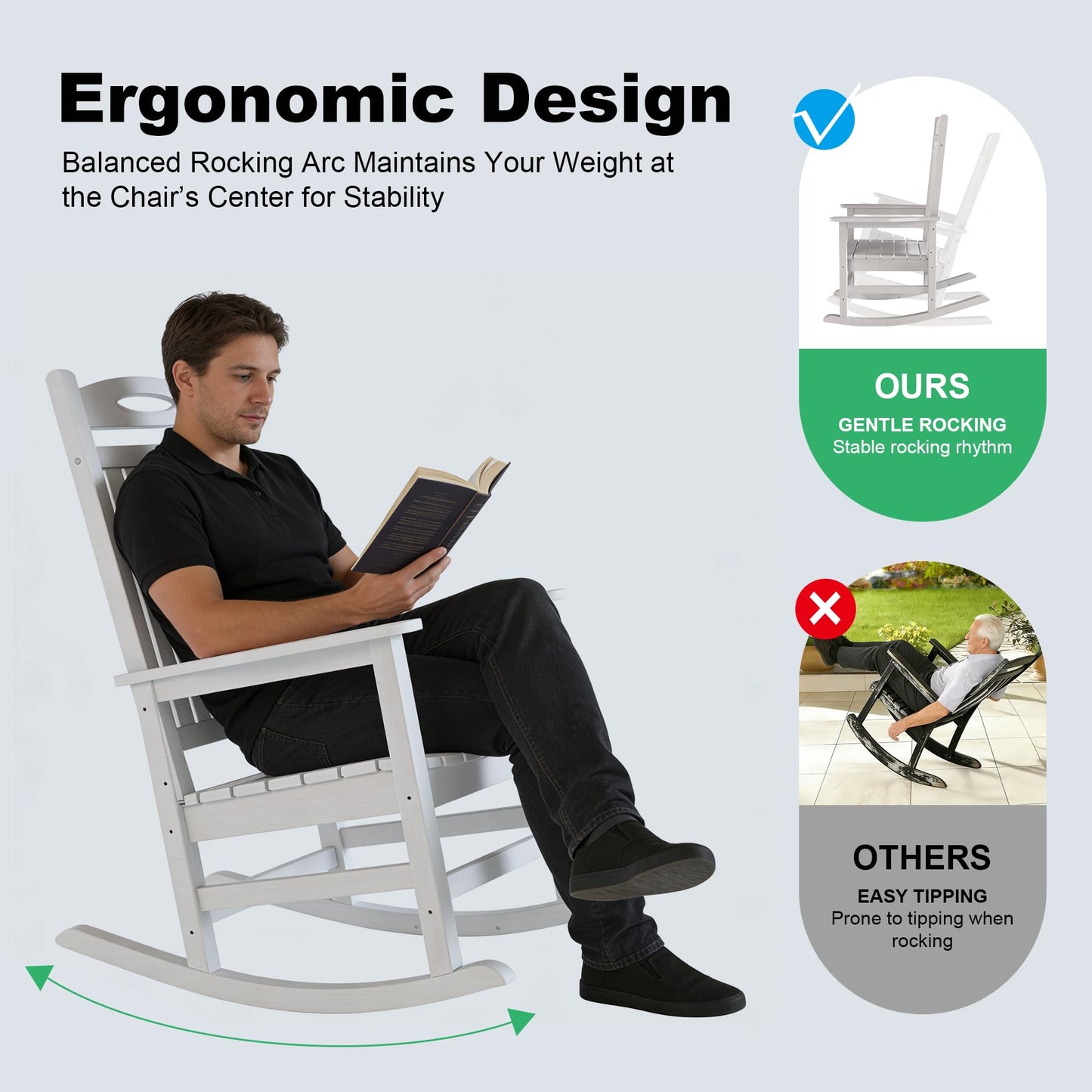 Outdoor Rocking Chair Set Of 2, HDPE Patio Rocking Chair For Adults, Oversized Outdoor Rocker For Porch Garden Lawn,White