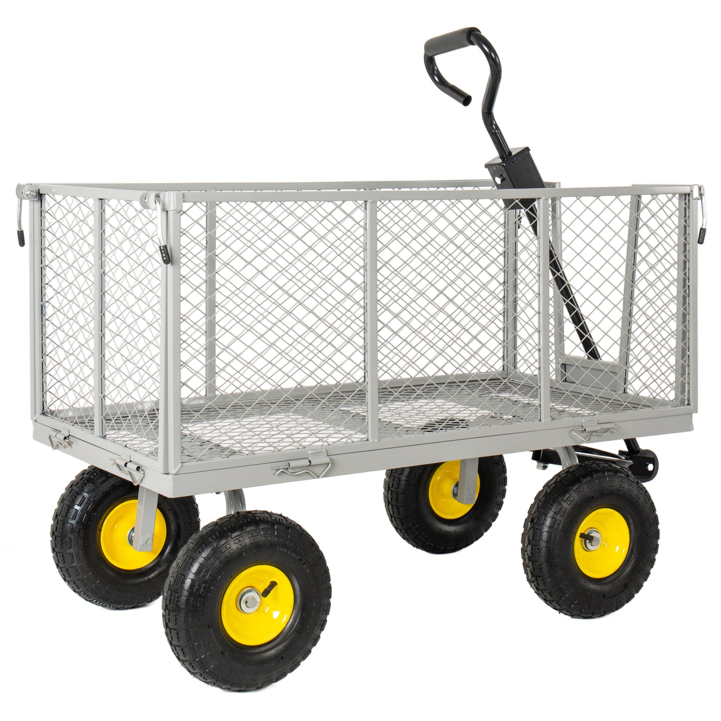 4-in-1 Oversized Steel Dump Garden Cart 880lbs Pullable Mesh Metal Garden Cart All- Terrain Utility Cart With Removable Liner & Side Panels & Mesh Tray For Outdoor Lawn Patio And Landscaping Gray