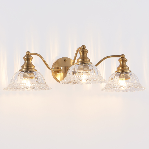 24 Inch 3-Light Vintage Bathroom Wall Sconce - Elegant Golden Metal And Glass Lampshade Vanity Light Fixture For Bathroom, Hallway, Or Bedroom Bulb Not Included