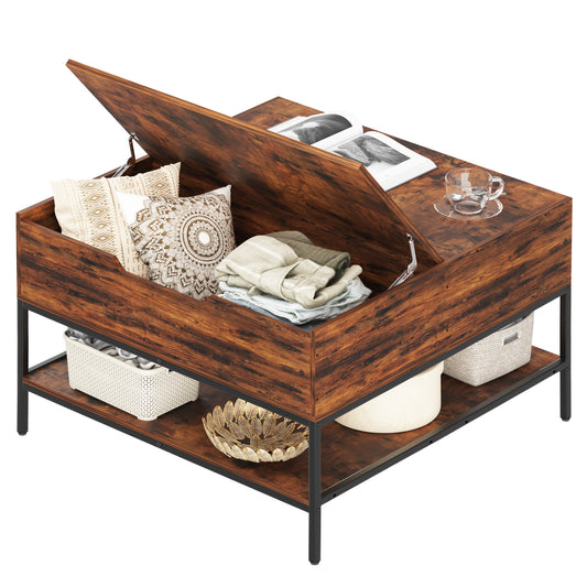 Flip-Top Coffee Table With Storage - Dark Walnut & Black Metal - 31.5 Lift-Top Design W Hidden Compartment - Easy Assembly Living Room Table