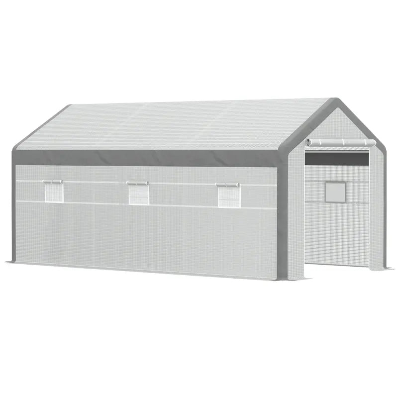 Walk-in Greenhouse, Outdoor Garden Warm Hot House With 6 Roll-up Windows, 2 Zippered Doors And Weather Cover, White