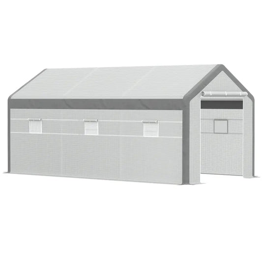 Walk-in Greenhouse, Outdoor Garden Warm Hot House With 6 Roll-up Windows, 2 Zippered Doors And Weather Cover, White