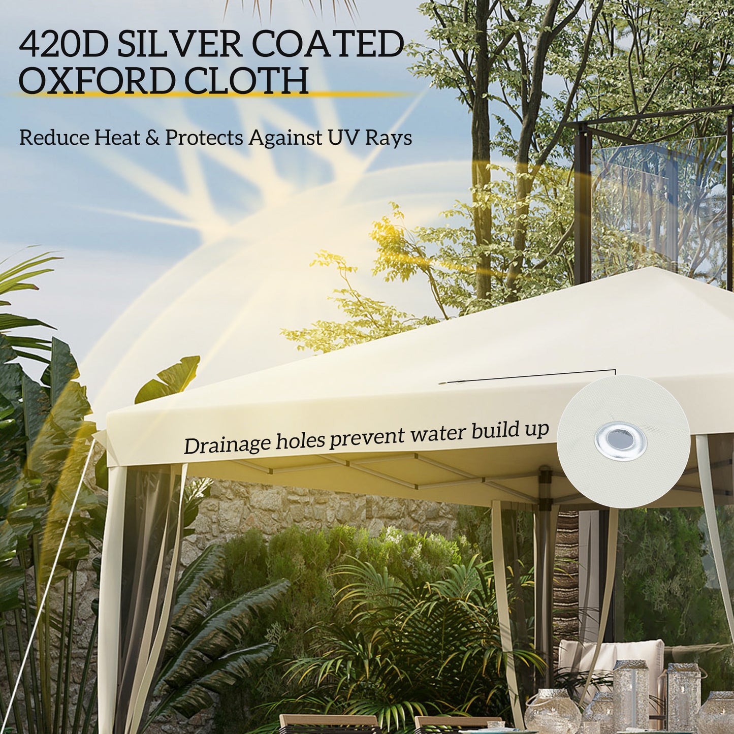 10' X 10' Pop Up Canopy Tent With Netting, Instant Gazebo, Screen House Room With Carry Bag, Height Adjustable, For Outdoor, Garden, Patio, Camping, Beige