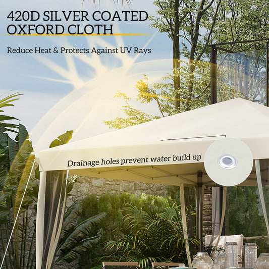 10' X 10' Pop Up Canopy Tent With Netting, Instant Gazebo, Screen House Room With Carry Bag, Height Adjustable, For Outdoor, Garden, Patio, Camping, Beige
