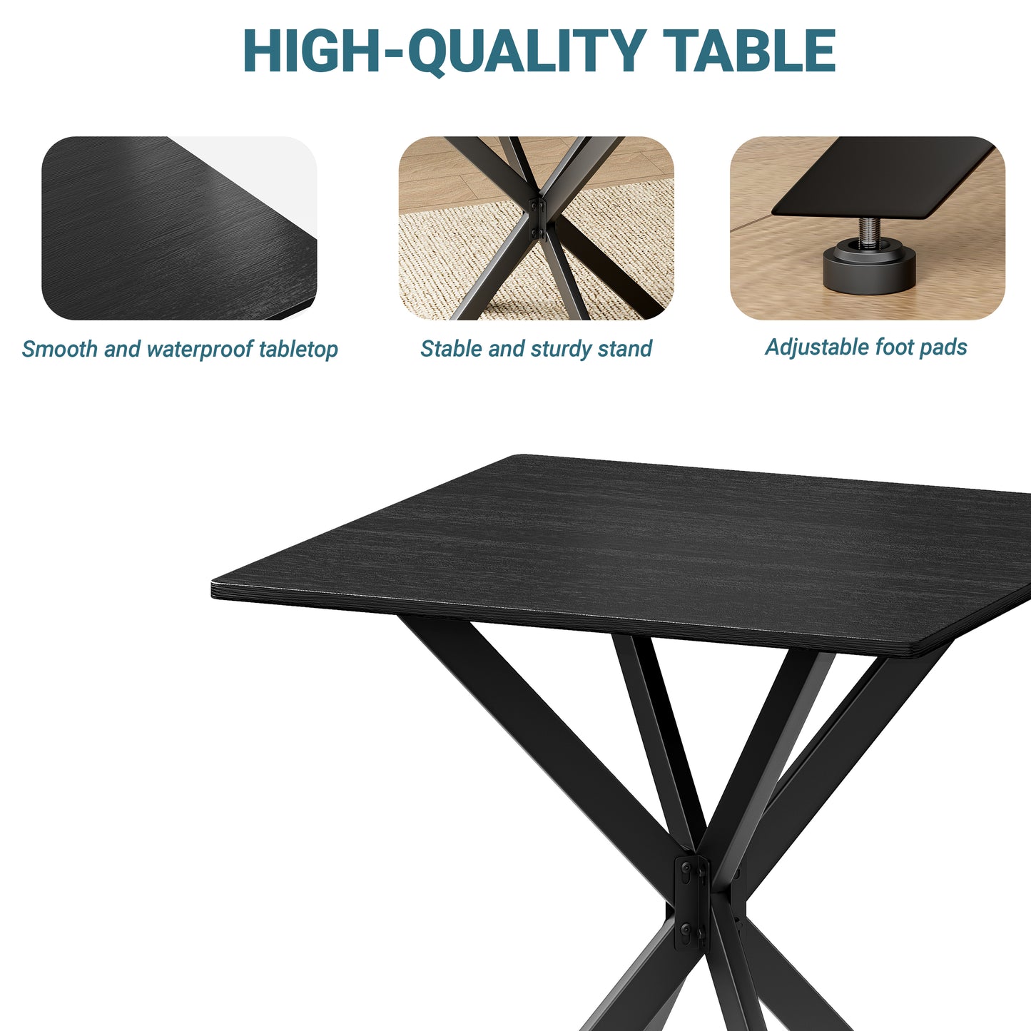 Rustic Square Side Table, X-Frame Metal Legs With Wood Grain Tabletop, Industrial Accent End Table For Living Room, Bedroom & Home Office, Balck, 31.5 X 31.5 X 29.5 Inches