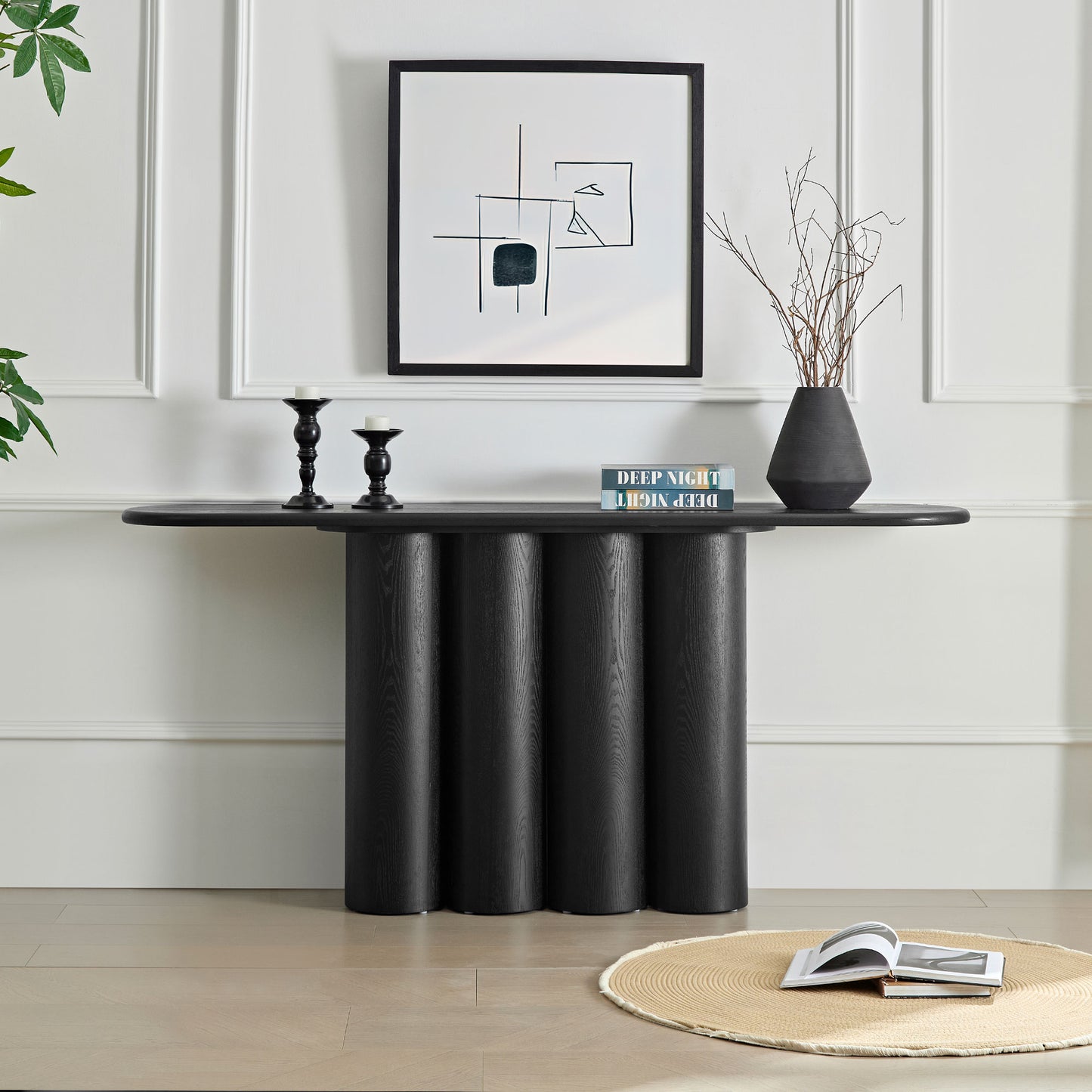 66.93   Modern Console Table For Entryway With Unique Cylinders Legs Design For Living Room Hallway Foyer Entrance Study,BLACK