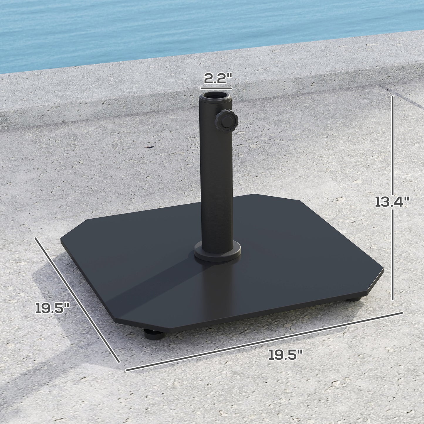 Square Patio Umbrella Base, 41 Lbs Metal Umbrella Stand Base With Adjustable Foot Pads, Heavy Duty Patio Umbrella Holder For 1.3"/1.5"/1.9" Umbrella Poles For Outdoor, Lawn, Poolside, Black
