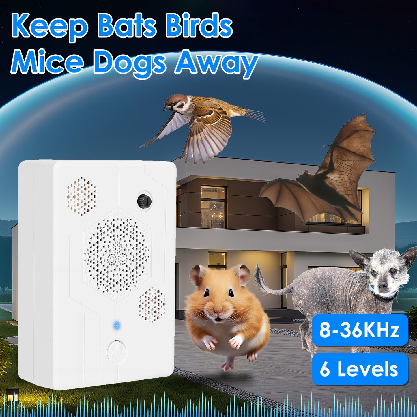 2Pack 2026 Upgraded Rechargeable Ultrasonic Bat Repellent Indoor Outdoor Bird Mouse Dog Deterrent Device With 3 Ultrasonic Speakers For Attic Porch House
