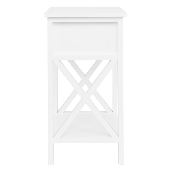 White Density Board Painted Surface, Circular Pull Handle, Side Cross Type, 40x30x60 Cm, Three Drawers, Bedside Table, 1 Piece, N201