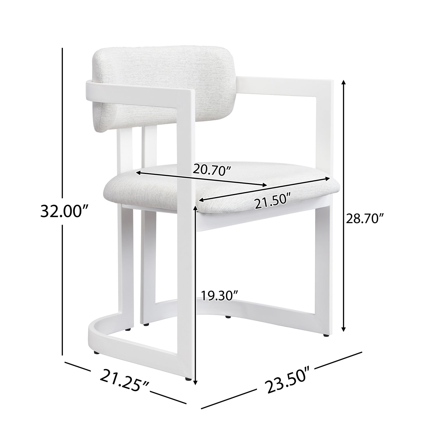 Upholstered Dining Chairs Set Of 2, Fabric Armchairs With Beige Seating White Metal Frame, 265 LBS Weight Capacity